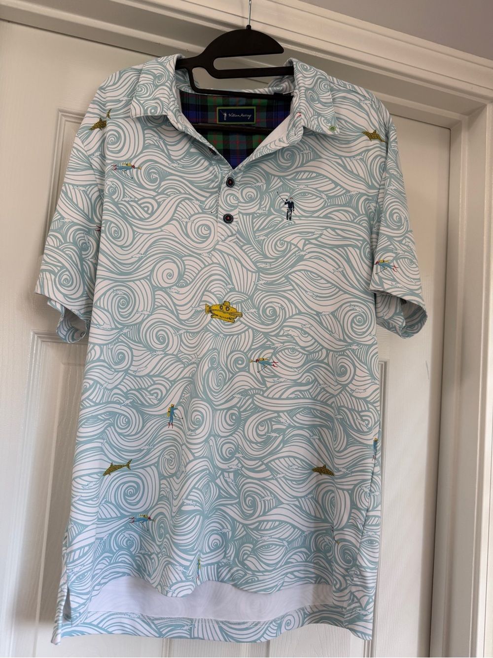 William Murray Golf Short Sleeve Shirt with Wave and Scuba Diving Motif SZ M